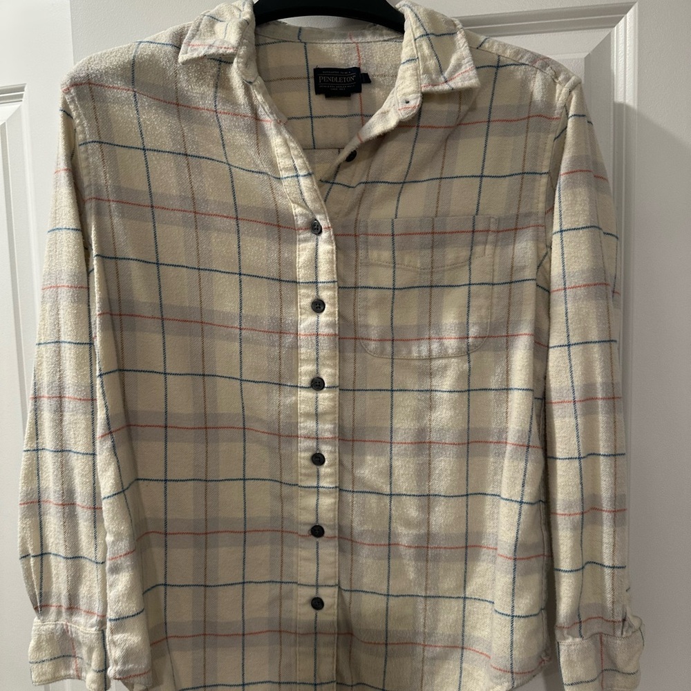 Pendleton Cream and Blue Plaid Shirt